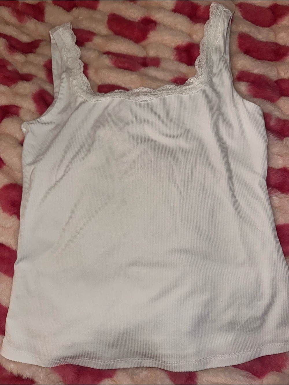 Montgomery Post Women's Double Lined White Lace-Trim Ribbed Tank Top - NWOT